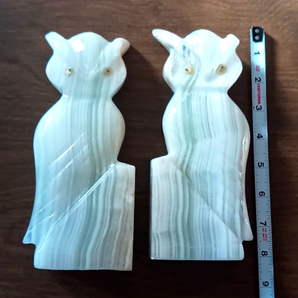 Vintage MCM Boho Marble Owl Bookends CottageCore